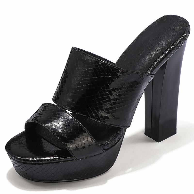 Černé dámské pantofle na vysokém podpatku Letní boty Mules Dámské platformové sandály Sexy černá stříbrná obuv Boty Velká velikost 45