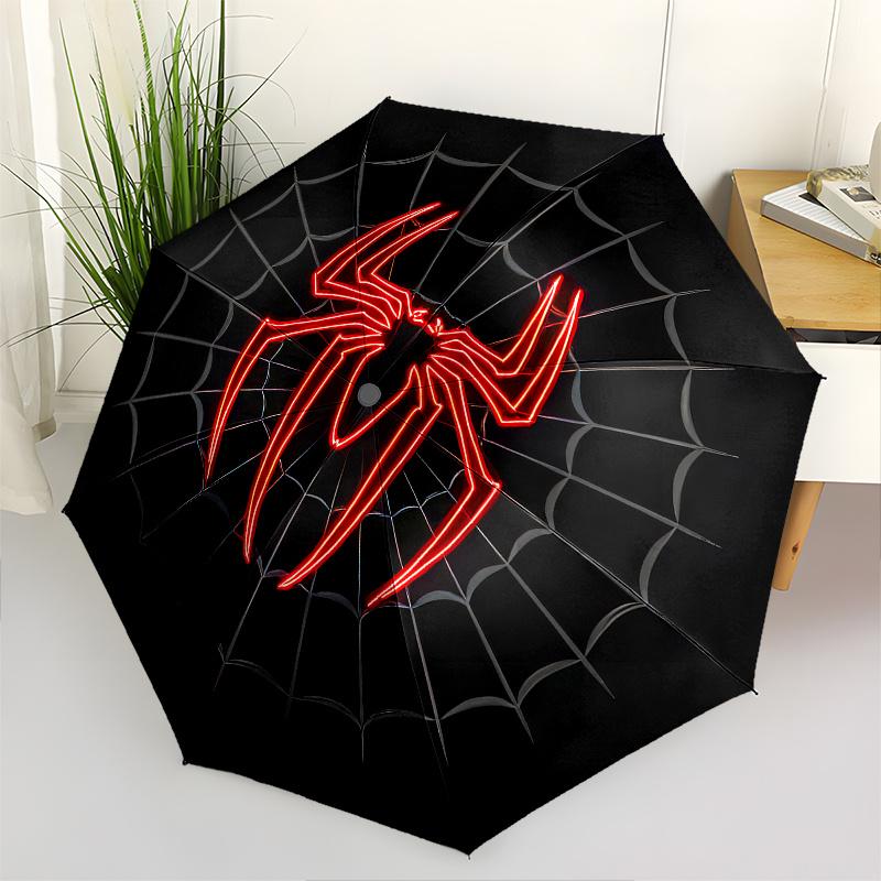 

Neon Red Spider Logo Wall Sticker, Web Design Art Decor Umbrella, Cute Umbrella with Cute Design, Portable 3-Fold Compact Umbrella for Men & Women,