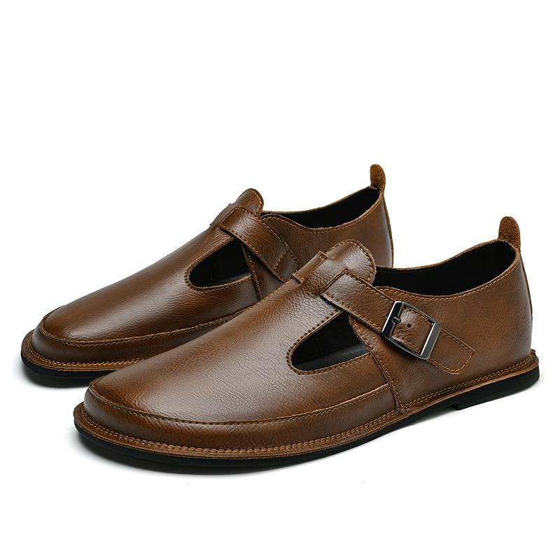 Fashion Male Handmade Casual Shoes Men's Genuine Leather Sandals Breathable Soft Sole Flats Slip-On Summer Beach Walking Shoes for Men