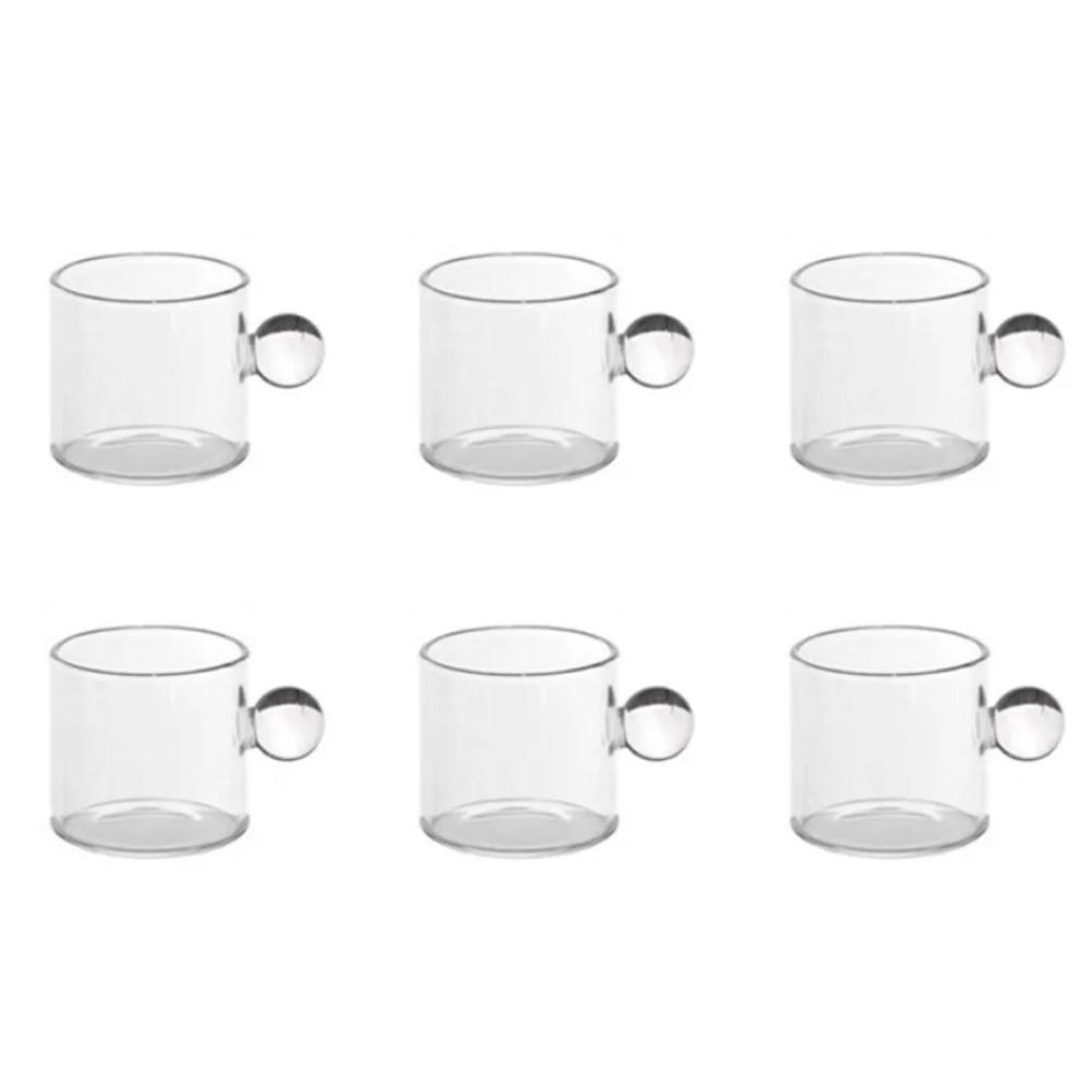 6PC Espresso Tassen Kleine Tee Tasse Set Hitze Beständig Glas Teetassen Eimer Tisch Dekor 110ml Kapazität