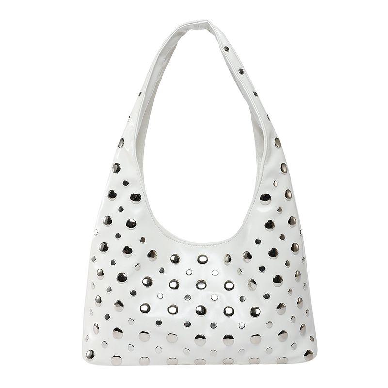 

Light Luxury Niche High-Grade Super Popular One-Shoulder Underarm Bag Commuter Fashion Dot Rivet Design Sense Portable Tote Bag White