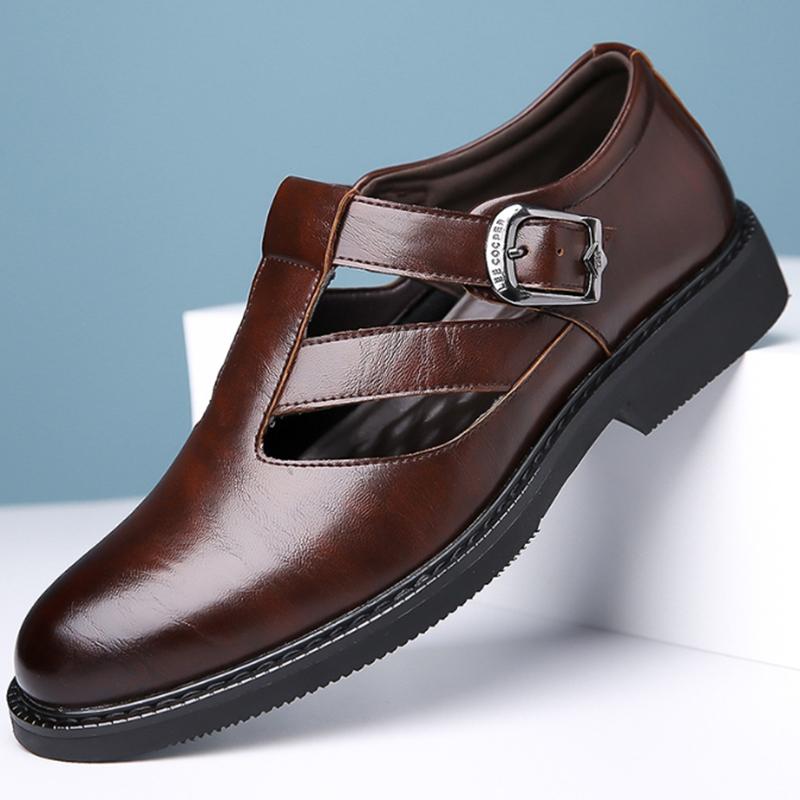 Fashion Men's Leather Shoes Business Casual Forma Wear Pointed Toe Soft Sole Non-Slip Summer Sandals Black Leather Shoes luxury shoes