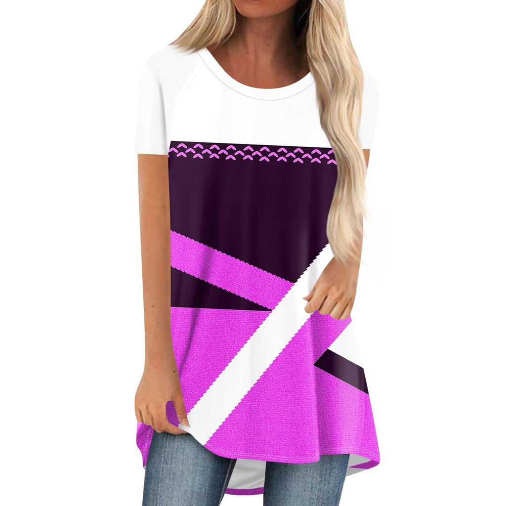 Geometric Stripes 3D Print Long T-Shirts Women O-Neck Short Sleeve T Shirt Streetwear Oversized Y2K Tops Tees Woman Clothing