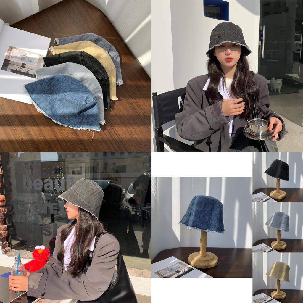 Trendy 2021 Washed Denim Bucket Hat For Women Youthful Style Wide Brim Sun Protection