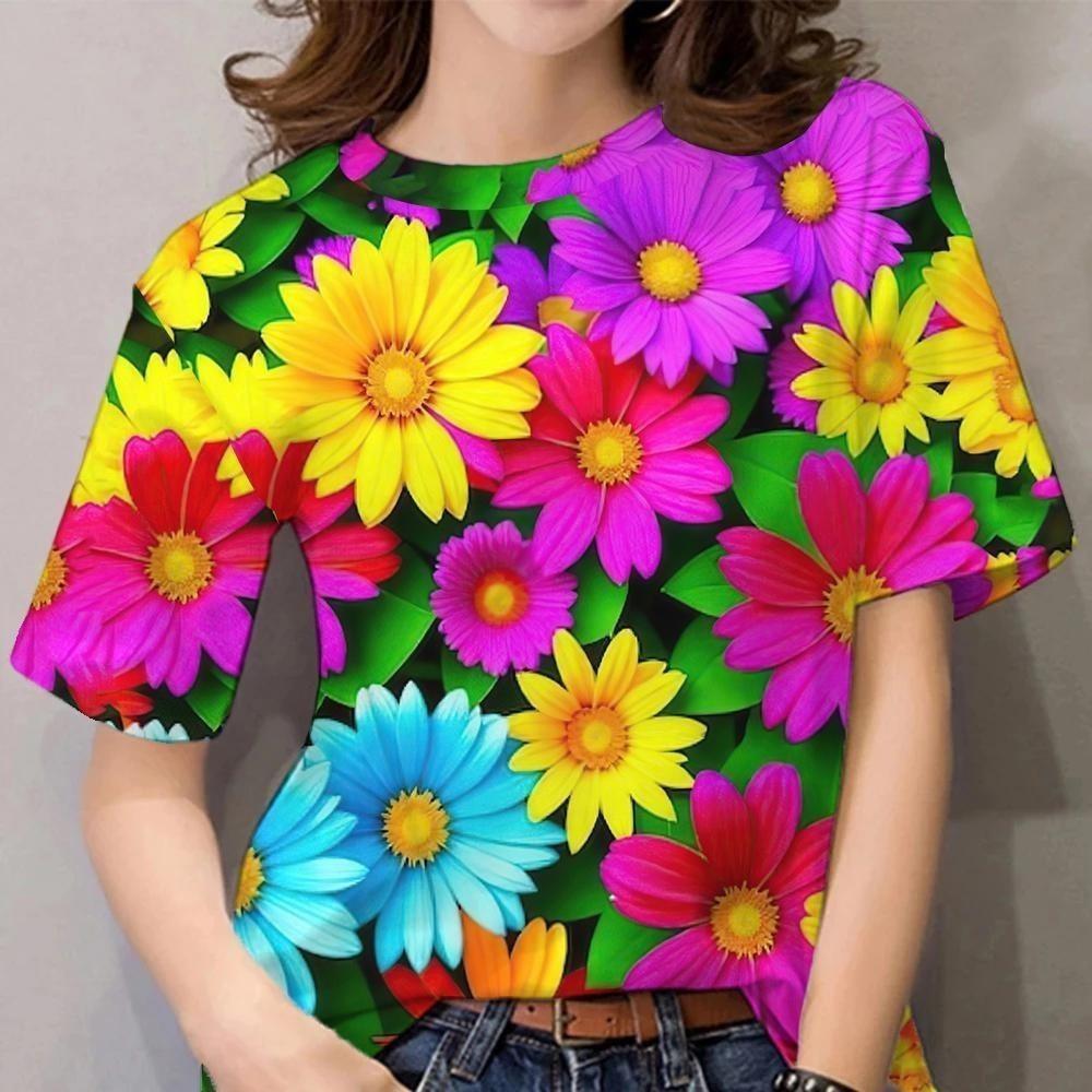 

Loose Fit Women s T-shirt with Beautiful Floral Print Comfortable Fashion Top 6XL