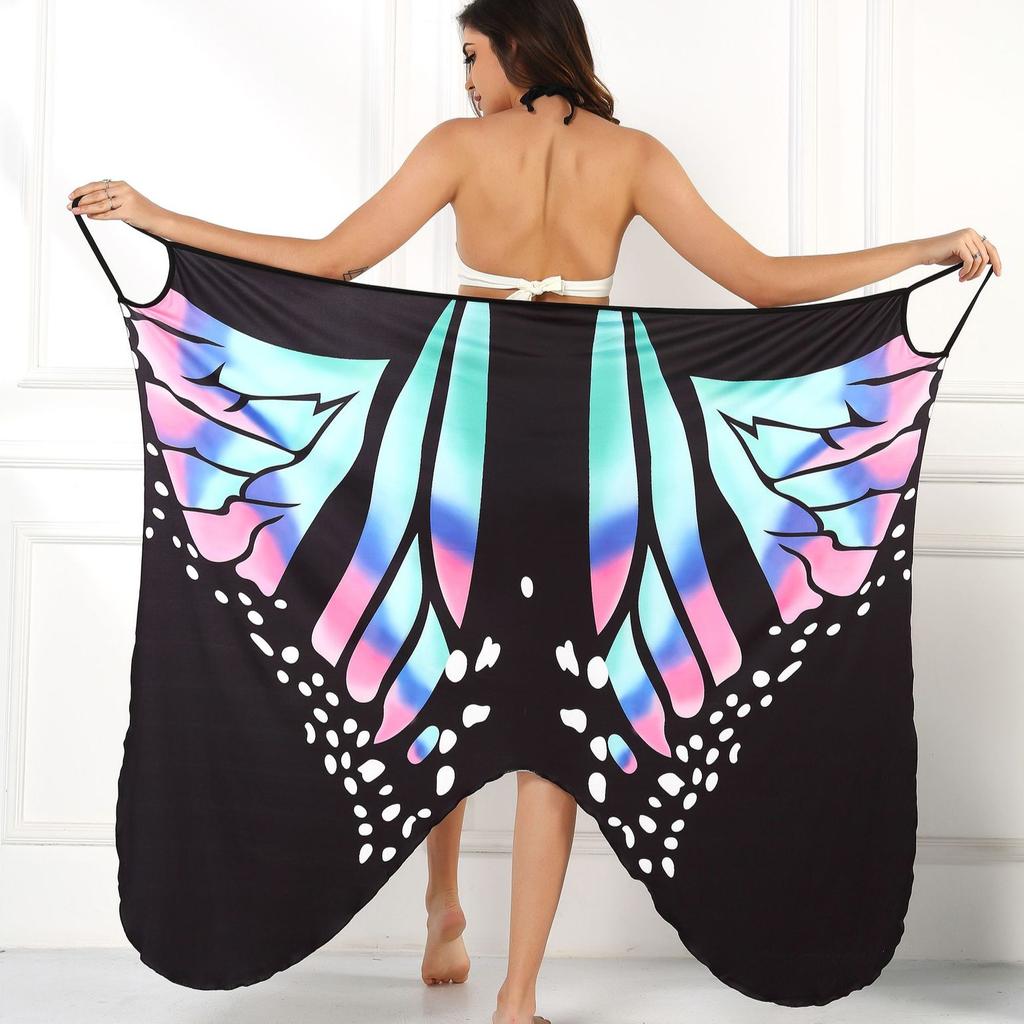 IHUASU Women's Colourful Butterfly 3D Printed Sexy Comfortable Beach Cover Dresses
