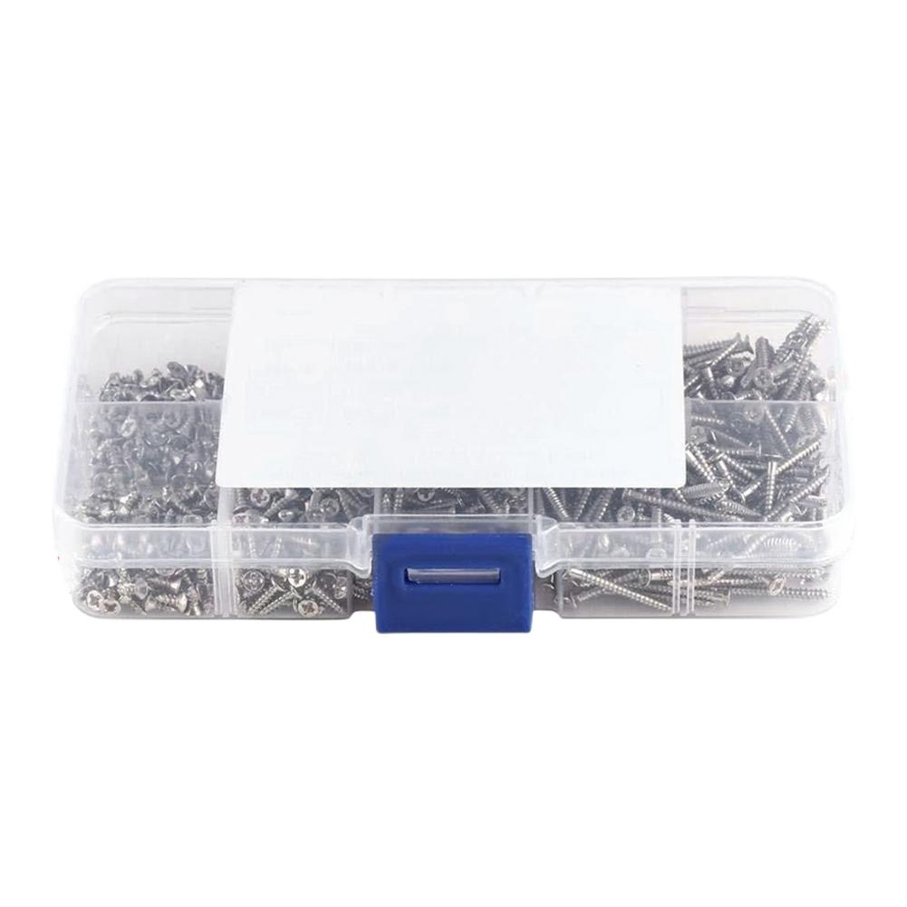 800PCS Self Tapping Screw Assortment Cross Flat Head M2 Thread Nail Screw Set Carbon Steel for Deck/Drywall/Concret/Sheet Metal