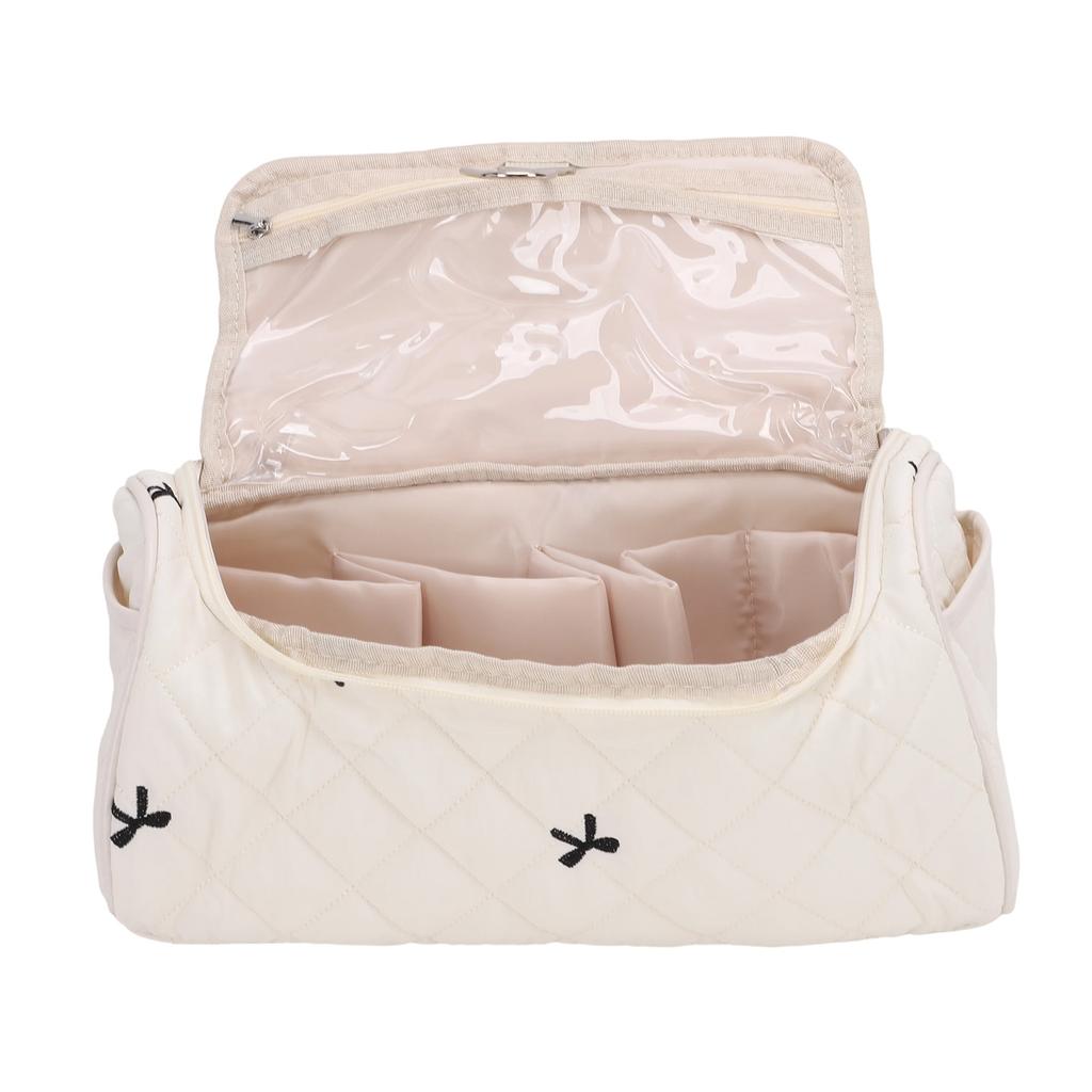Quilted Travel Case with Hook Large Capacity Cotton Portable Storage Bag for Hair Dryer Accessories Milky White with