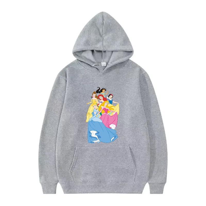 Disney Princess Pattern Woman Fashion Sporty Loose Black Spring Tops Clothes Pullovers Ladies Cheap Y2k Hoodies Men Sweatshirts