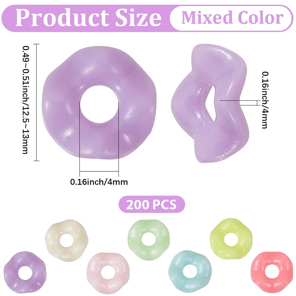 200Pcs Opaque Acrylic European Beads Large Hole Beads Wave Shape Dyed AB Color Mixed Color 12.5~13x4mm Hole: 4mm