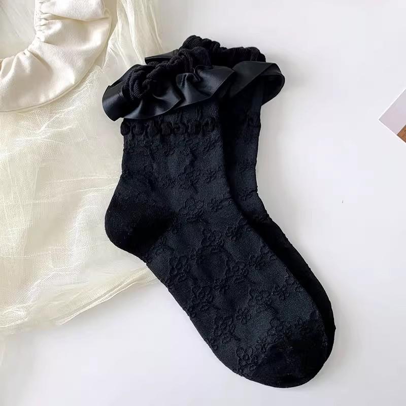 

Kawaii Socks for Women Girls Japanese Lolita Cute Solid Color Socks Summer Autumn Cotton Soft Lace Socks for Female Sockings чорний