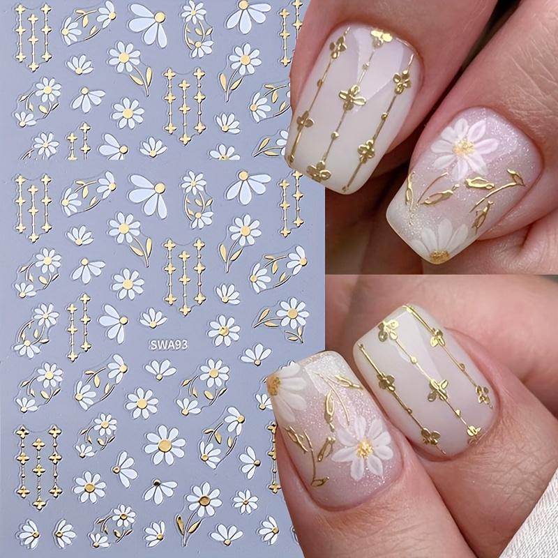 Golden Daisy Foil Nail Art Stickers Self Adhesive Floral Pattern Shiny Metallic Accents Waterproof for DIY Manicure Women Girls