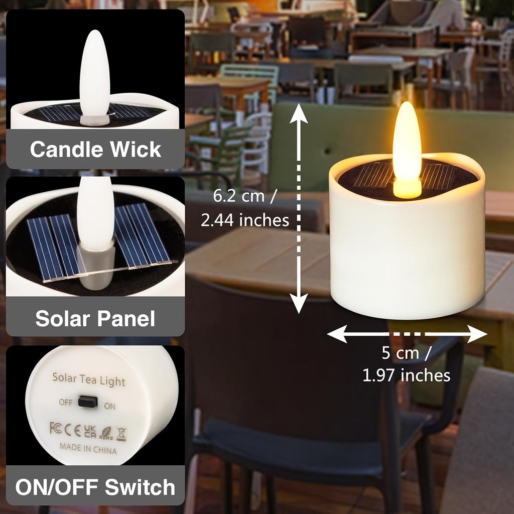 12 Solar-powered Tea Lamps Outdoor Flickering Flameless LED Candles Suitable for Lanterns Gardens Camping and Home Decoration