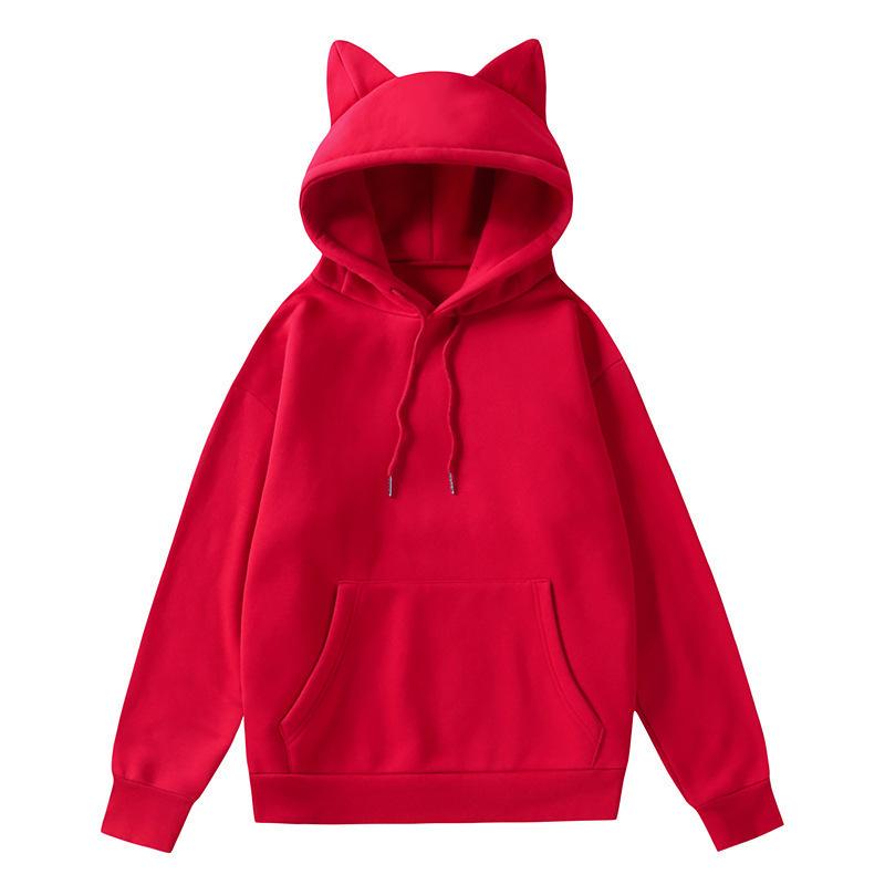 Frühling und Herbst Damen Katzenohren (Gedämpftes Brot in Katzenohrform) Design Kapuzen-Fleecepullover