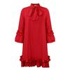 Plus Size Womens Dresses Spring Summer Casual Loose Ruffle Sleeve Tie Solid Color