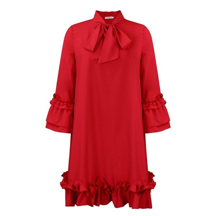 Plus Size Womens Dresses Spring Summer Casual Loose Ruffle Sleeve Tie Solid Color