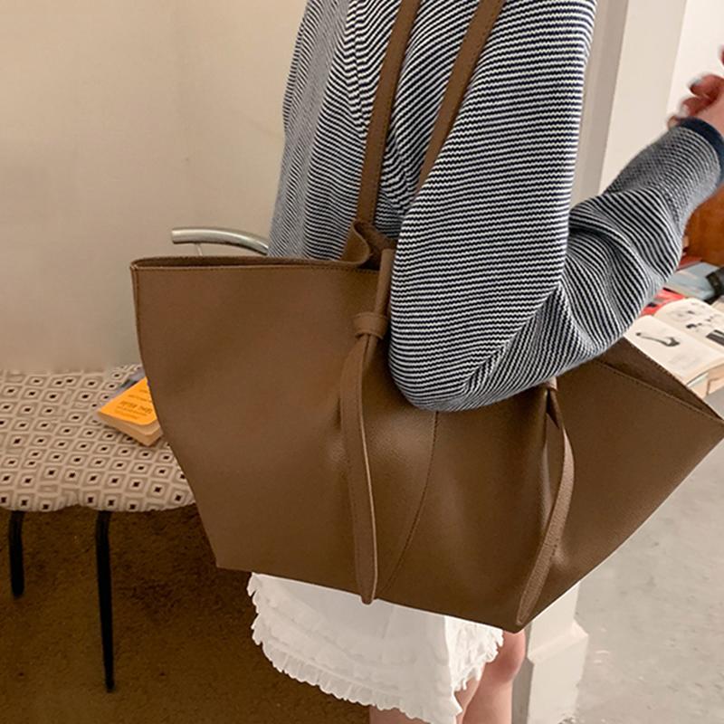 

Осень Новая Брендовая Большая Сумка-Тоут Набор Для Женщин ПУ Однотонная Большая Вместимость На Плечо Сумки-Шопперы Дизайнерские Сумки 53x10.5x26cm