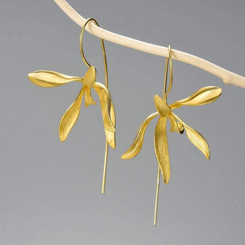 

Fashion Metal Gold Color Flower Earrings For Women Trendy Long Handmade Personality Dangle Earrings Jewelry