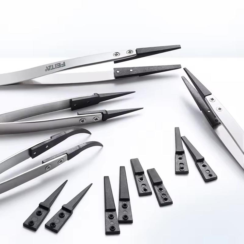 Precision Anti Static Esd Tweezers Replaceable Tips Conductive Plastic Head Tweezers For Electronic Soldering
