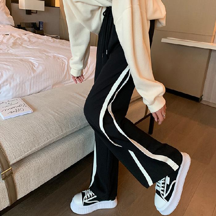 Women's Summer Contrast Wide-Leg Sweatpants - New 2025 Style, Small Size