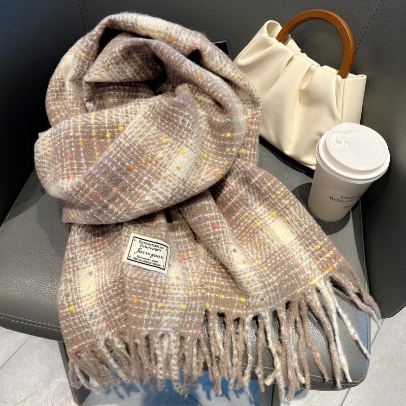 Scarf Women's Winter New Autumn and Winter Women Keep Warm Korean Senior Sense Student Atmosphere White Plaid