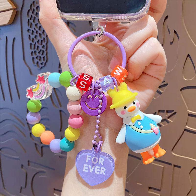 Cartoon Niedliche Ente Perlenarmband Schlüsselanhänger Paar Auto Tasche Schlüsselanhänger Anhänger Kreatives Geschenk