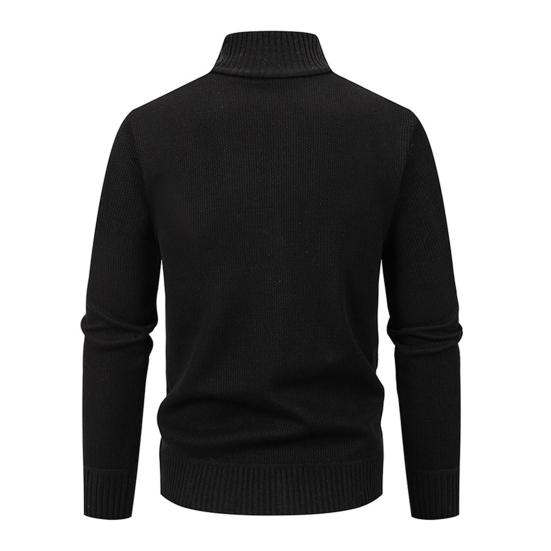 Men Knitted Jacket Stand Collar Long Sleeve Zipper Closure Sweater Coat with Pockets Thickened Plush Lining Knitwear