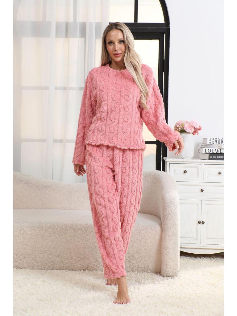Women's Flannel Rib-Knit Pajama Set - Casual and Solid Color (2025)