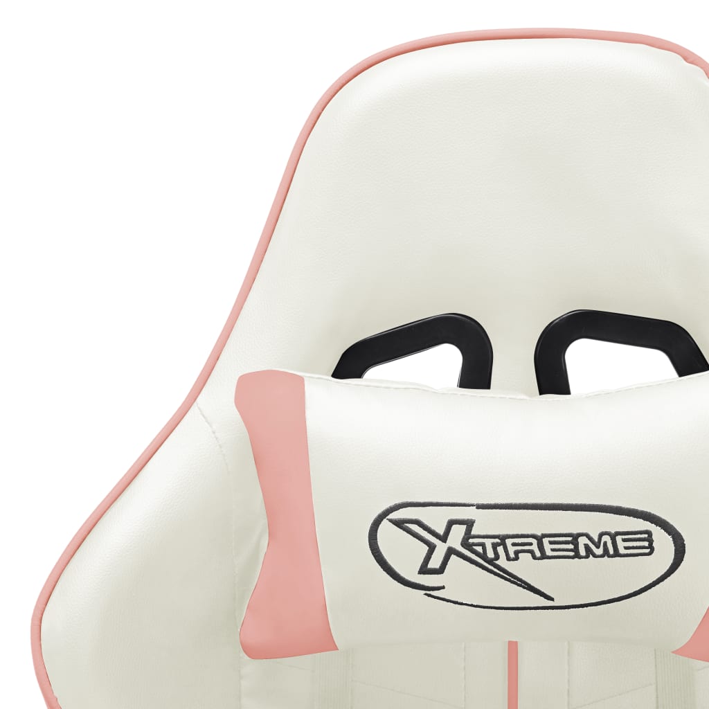 Gaming Chair In White and Pink Artificial Leather
