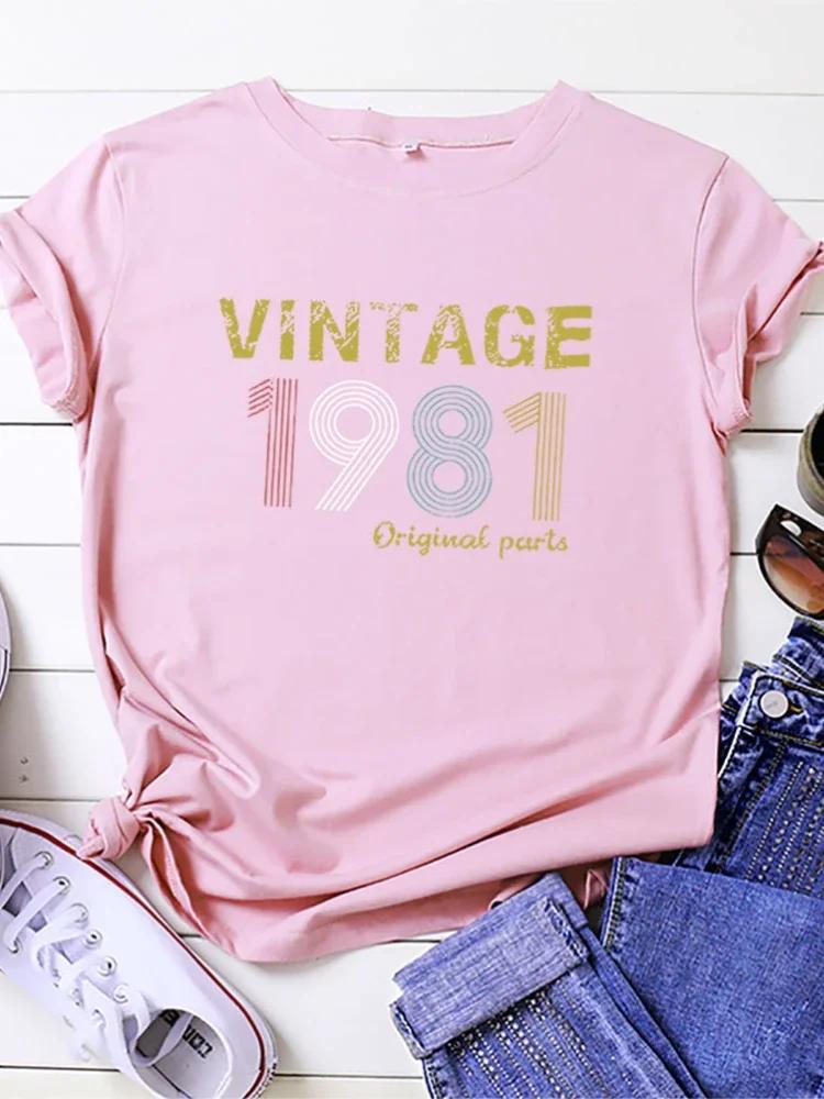 VINTAGE1981 Letter Print Women T Shirt Short Sleeve O Neck Loose Women Tshirt Ladies Tee Shirt Tops Camisetas Mujer