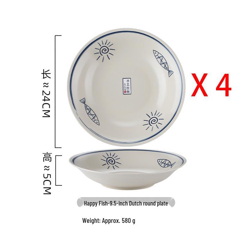 Japanese Ceramic Dinnerware Set: Includes Round & Square Plates, Fish & Steaming Plates, Side Dish Plates, and Bowls.