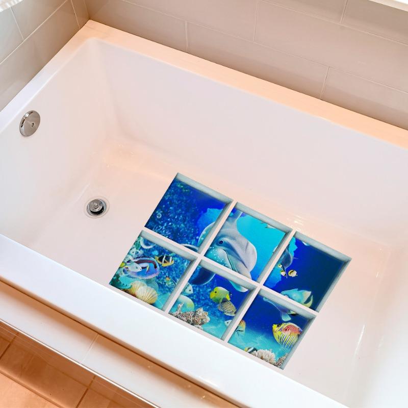 Bath Treads Stickers Beach Pattern Square 3D Adhesive Anti Slip Tub Safety Decals Mat Waterproof Shower Tub Sticker