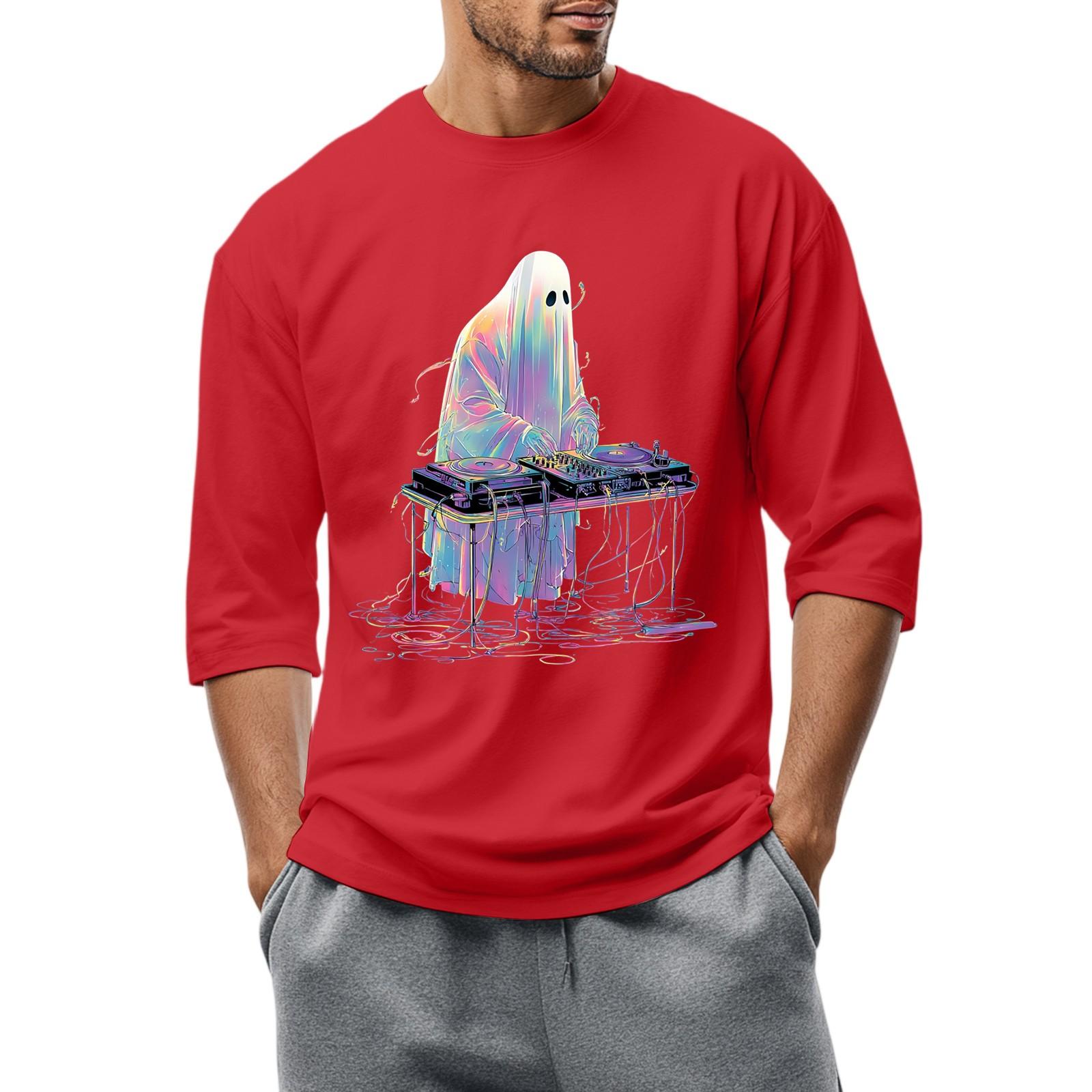 

Men S Round Neck Three-Quarters Sleeve Top Casual Fashion T-Shirt XXL червоний