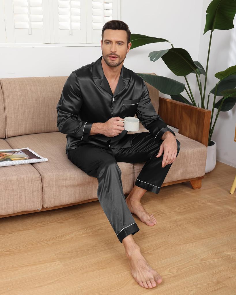 Mcodare Long Top and Bottom Synthetic Gentle on the Relieves Comfortable Loose Perfect for Hospital and More Size Men's Open-Front Pajamas, Sleeves,