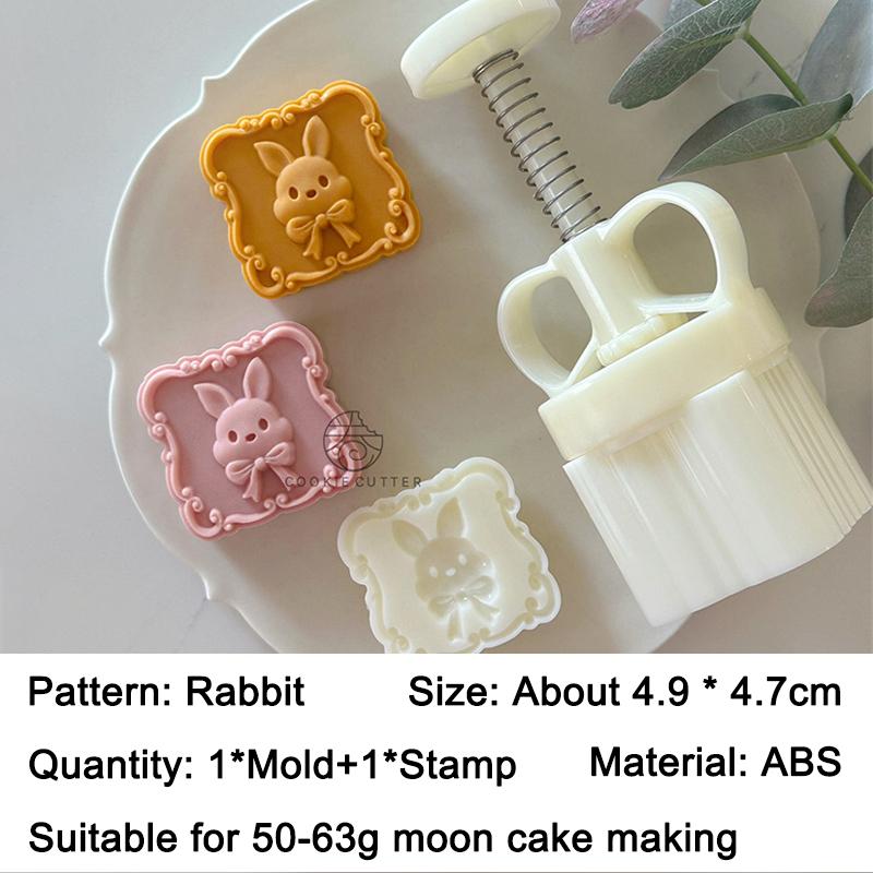 3 Styles Rabbit Leaf Pattern DIY Baking Mooncake Mold Hand Press Pastry Mold for Cake Decor Mid- Autumn Festival Bakeware Tools