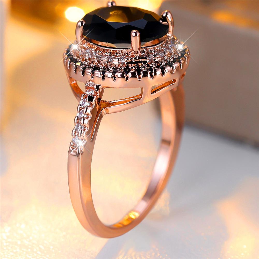 Trendy Black Zircon Crystal Vintage Gold CopperColor Wedding Bands Engagement Rings For Women Men Minimalist Jewelry