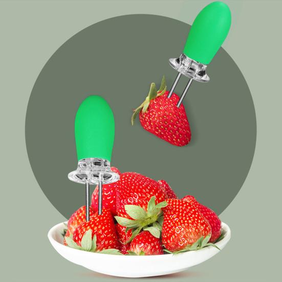 8Pcs Corn Holder Stainless Steel Corn Skewer Silicone Handle BBQ Fork Heat Resistant Fruit Skewer for BBQ Picnics Parties
