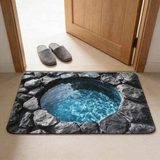 Floor Mat 3D Optical Illusion Bottom Crystal Velvet Non-Slip Rug with Anti-Slip Soft Floor Cushion Easy