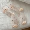 Ultra-thin Transparent Crystal Silk Socks Women Fashion Summer Harajuku Crew Socks Retro Flower Streetwear Elastic Long Socks