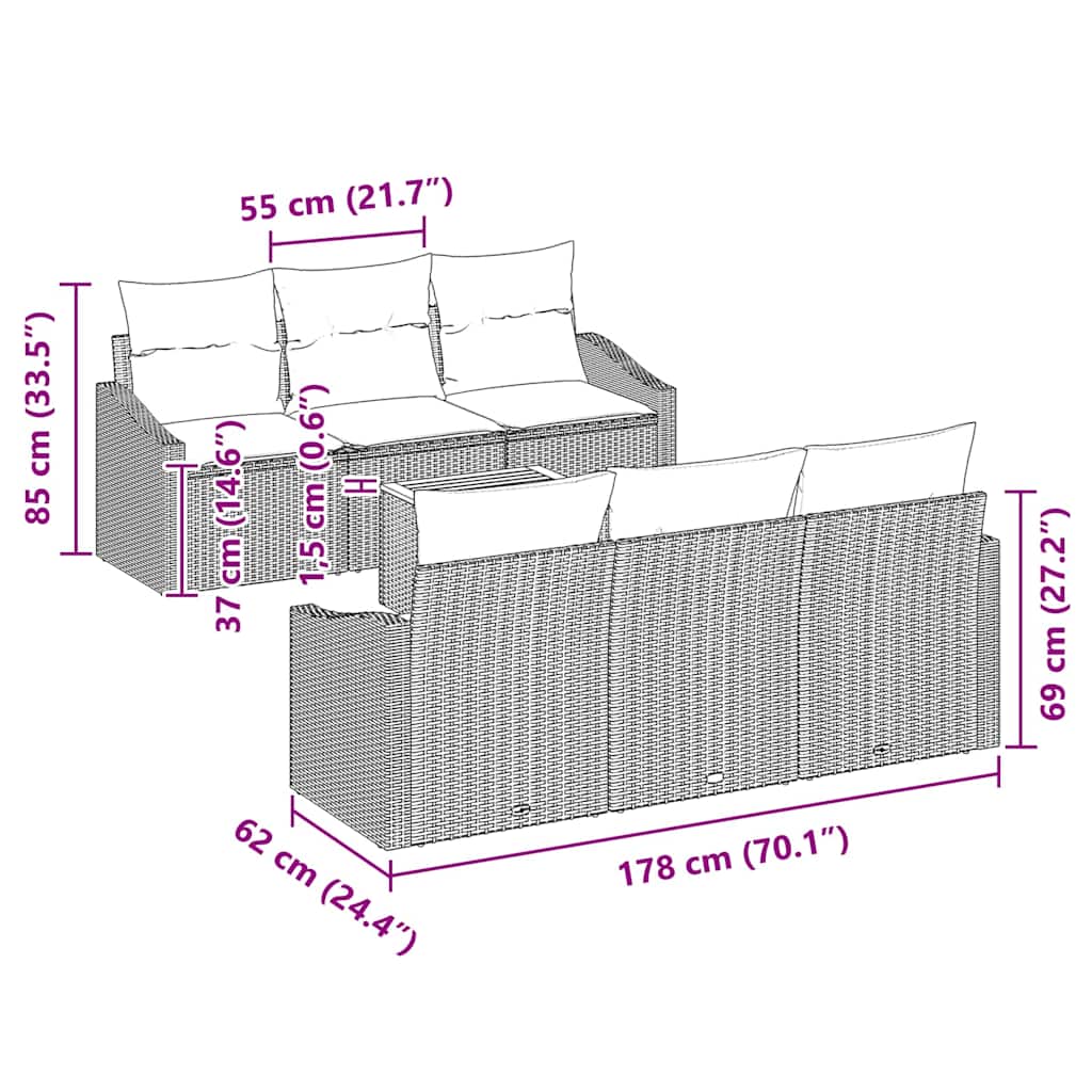 7 Piece Garden Sofa Set In Beige and Light Grey Poly Rattan