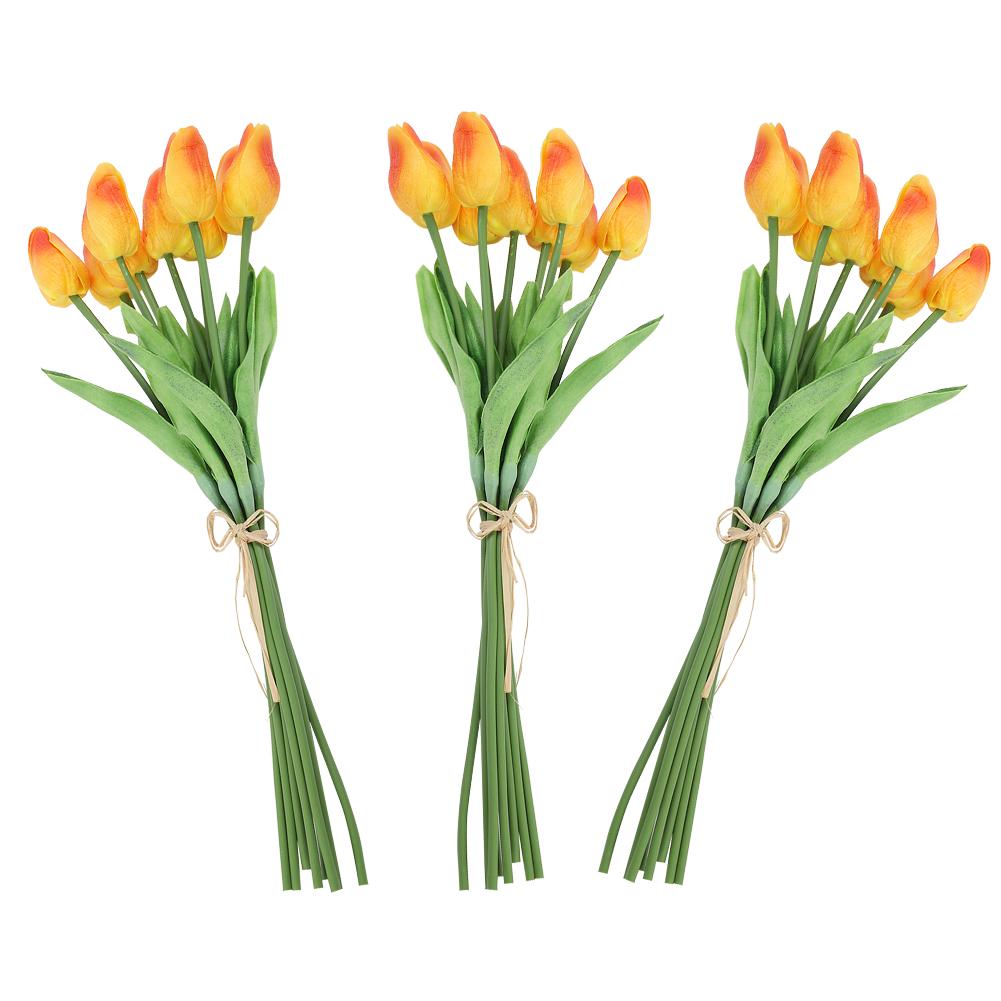 30Pcs Real Touch Artificial Tulip Flower Fake Flower Gift for Home Wedding Decor(Sunset Color)