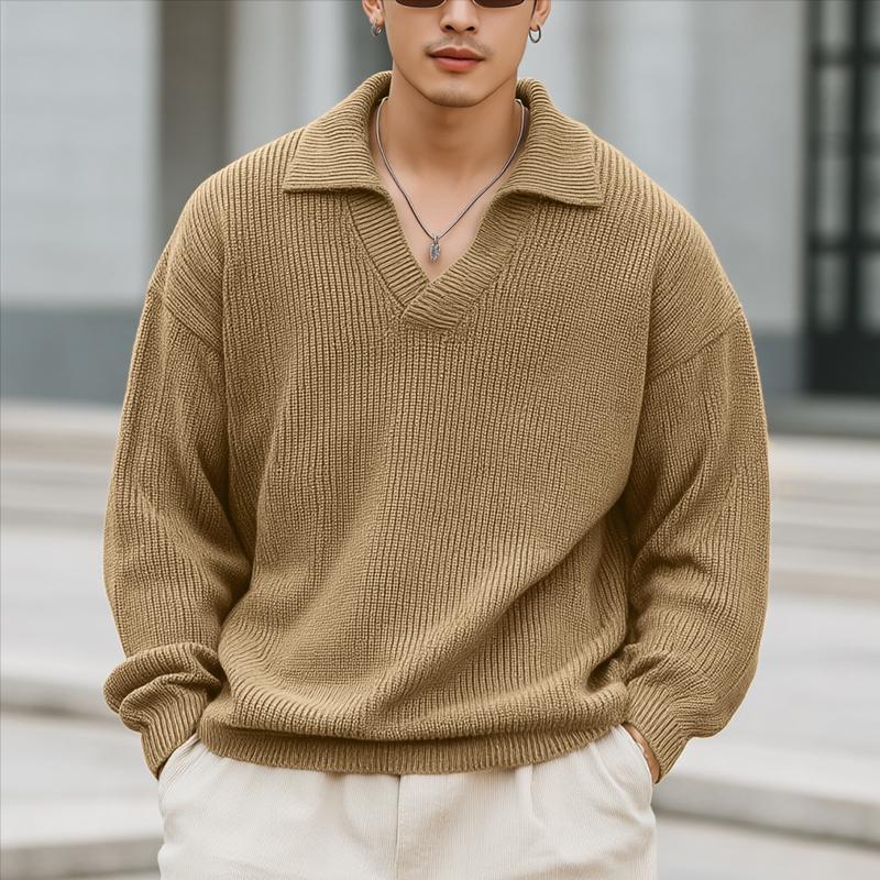 

INCERUN Осенние мужские топы-пуловеры кэжуал с текстурной рубкой, с лацканами на шее и длинными рукавами 3XL хаки