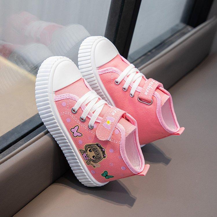 Wow, custom cartoon children's shoes are breathable and comfortable, high-top children's canvas shoes, baby soft-soled Velcro cloth shoes.