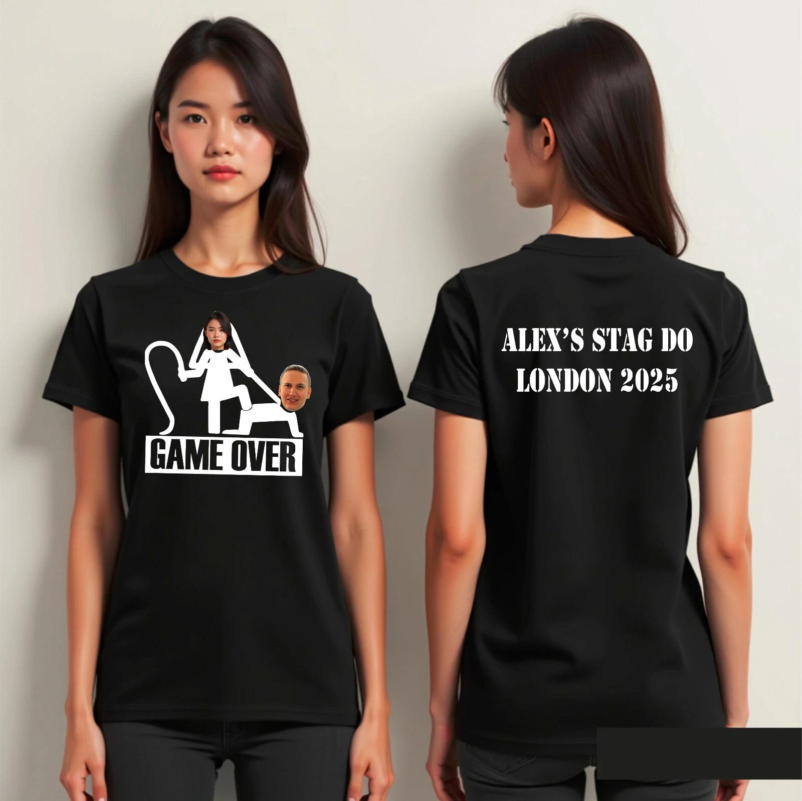 Personalised Name & Image Stag Do T-Shirt, Game Over Funny Stag Party Adults Tee S
