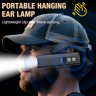 Ear Clip Headlamp Bright LED Headlight, USB Rechargeable Waterproof Head Flashlight for Fishing Hiking Running Cycling Camping Outdoor Sports
