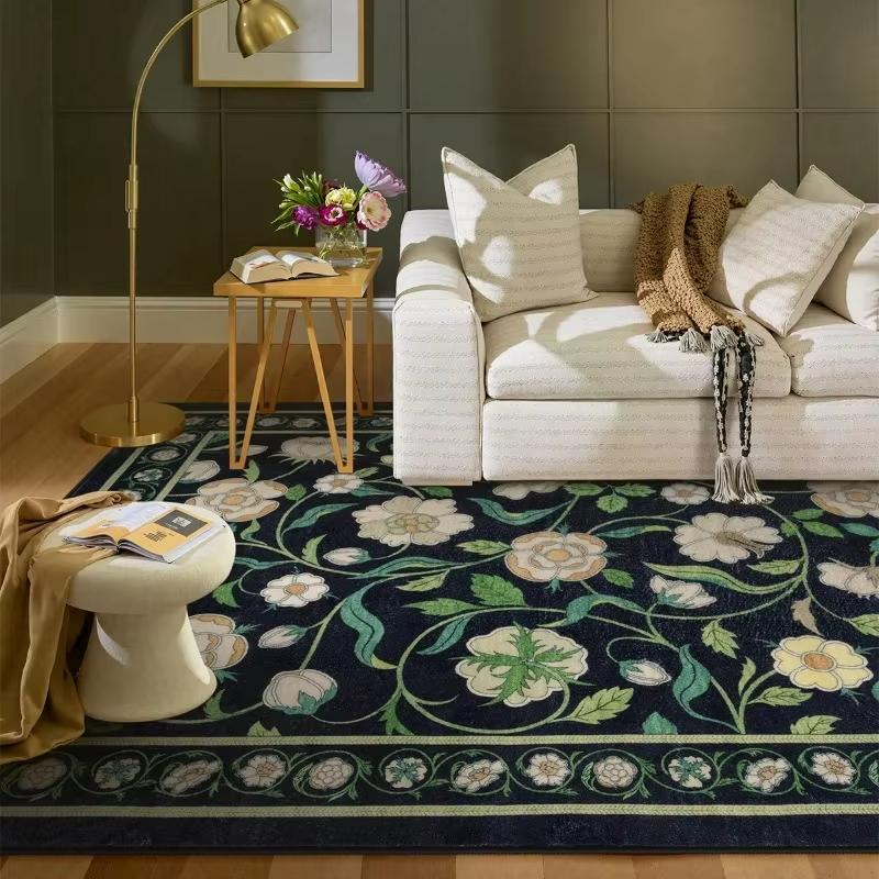 Eleganter Boho Französisch Eleganter Floraler Grüner Teppich Europäischer Pastoraler Stil Wohnzimmerdeko Teppich Schlafzimmer Kunstteppich Waschbarer Teppich