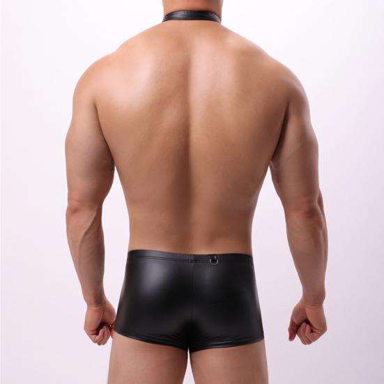 Yousheng Men Boxer Underwear Low-rise U-Convex Elastic Non-Deforming Shorts Panties Imitation Leather Underwear