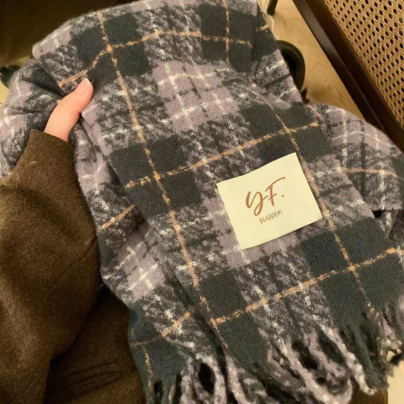 Autumn and Winter Scarves Women's Winter High-end Scarves Thickened and Warm Tonglu Imitation Cashmere Plaid Scarves