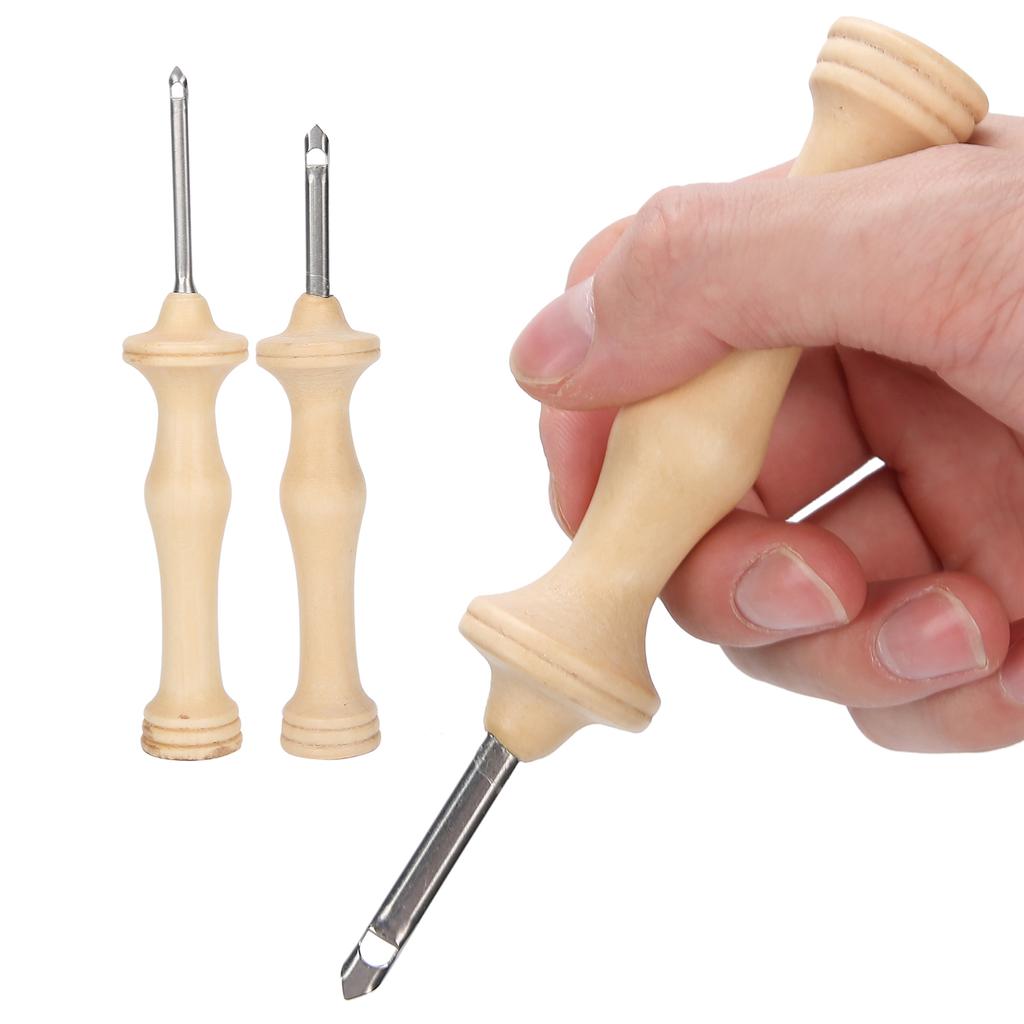 2 szt. Zestaw do haftu igłą dziurkującą Drewniana rączka Igła do włóczki DIY Ręcznie robione narzędzia do robienia na drutach