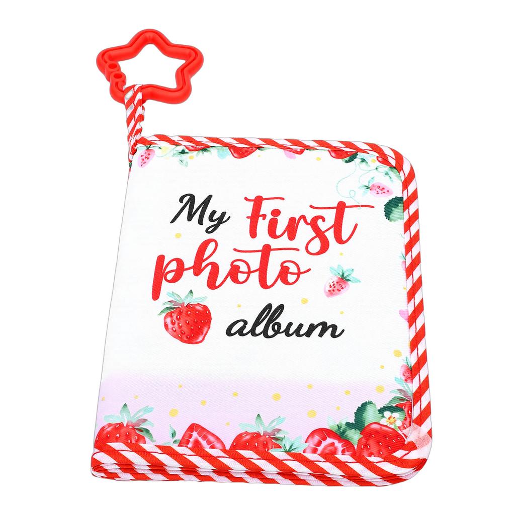 My First Photo Album Strawberry Pattern Soft Cloth Photo Book with Safe Mirror for 17 Photos